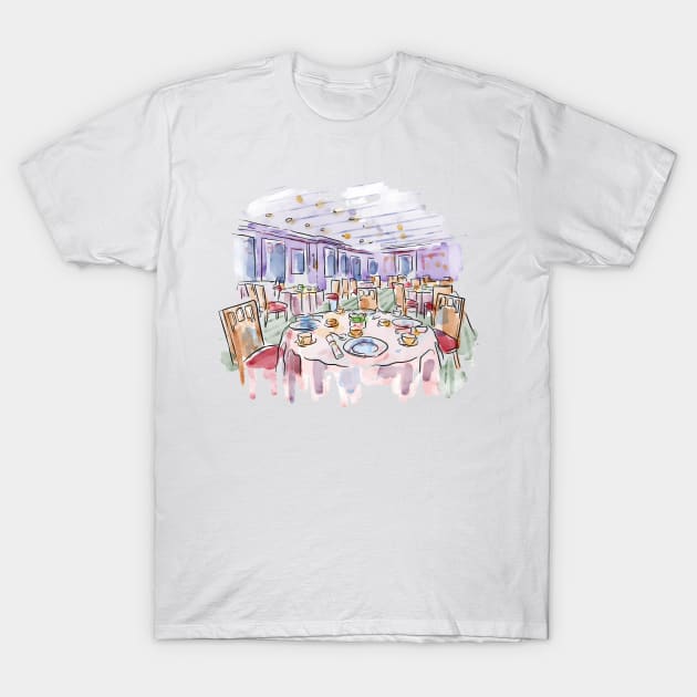 Restaurant Watercolor Illustration T-Shirt by Mako Design 